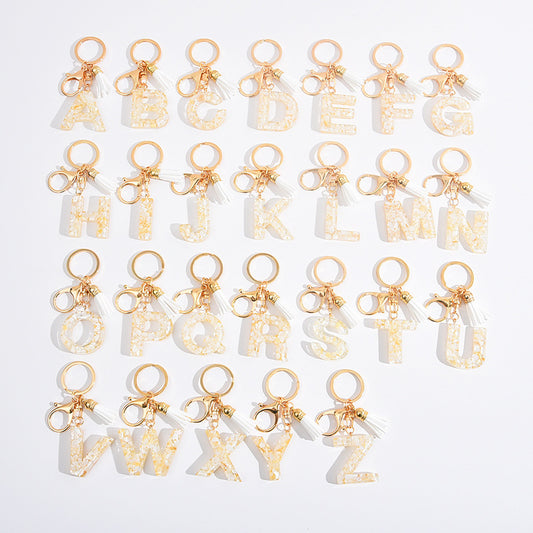 Shell Stone Gold Foil Letter Keychain