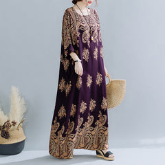 Spring Ethnic Style Plus Size Women's Cotton Silk Robe Loose Dress