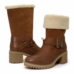 New Women's Low Barrel Pure Color Velvet Cotton Warm Belt Buckle Snow Boots