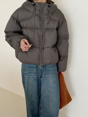 White Duck Down Puff Fluffy Hooded Down Puffer Jacket