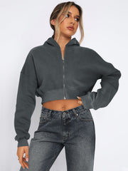 Long Sleeve Fleece Zipper Cardigan Hoodie Casual Jacket
