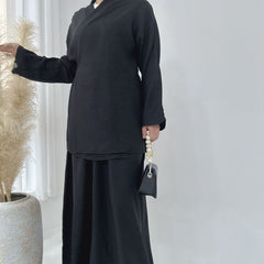 Solid Color Casual Lace Up Middle East Dubai Top And Skirt Suit