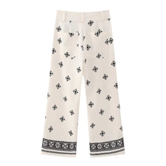 Geometric Embroidery Wide Leg Straight Casual Pants