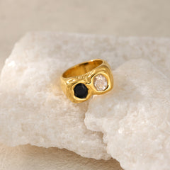 18K Real Gold Plating INS Personalized Hip Hop Two-color Different Pupil Zircon Ring