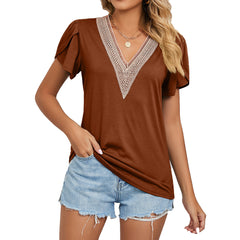 Women's Temperament Fashion Lace V-neck Short-sleeved Tops