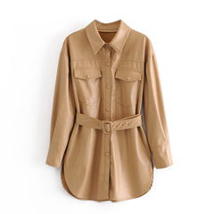 Faux leather jacket with belt