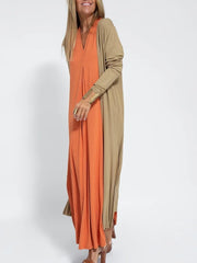 European And American Style Solid Color Long Sleeve Long Slit Trench Coat