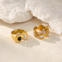 18K Real Gold Plating INS Personalized Hip Hop Two-color Different Pupil Zircon Ring