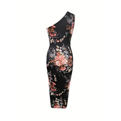 Women's One Shoulder Bodycon Dresses Summer 2025 Ruched High Split Floral Beach Cocktail Wedding Guest Dress