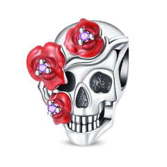 Blood-red rose gothic bracelet with silver-plated beads - view 5
