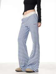 Vintage Stripe Casual Pants For Women Loose Straight Trousers