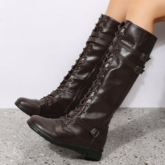 Round Toe Front Lace-up Tube Side Zipper Knight Boots – view 7