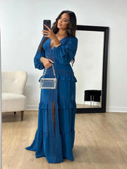 Elegant Stitching Long Sleeve V-neck Dress