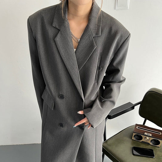 Strong Aura Profile Draping Effect Loose Slimming Korean Style Long Suit Trench Coat Coat