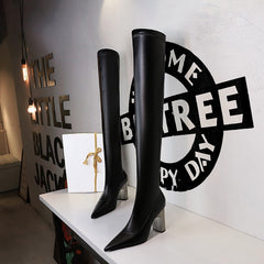 Women Thigh Shoes  Pointed Toe  Over Knee Boots Square Heels