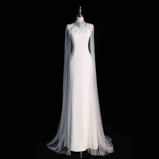 Light Wedding Dress White Satin Fishtail Bridal Morning Gown