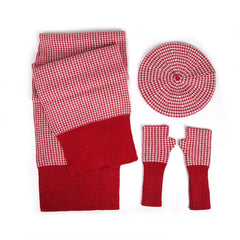 Female Plaid Painter Warm Hat Scarf Gloves Three-piece Suit
