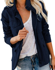 Women's Casual  Solid Color Loose Zip Lapel Jacket