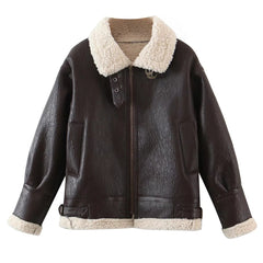 Trendy Motorcycle Style Fashion Lapel Plus Fleece Jacket