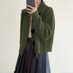 Plus Size Women's Solid Color Single-Breasted Ribbed Knit Cardigan - Long Sleeve Fall&Winter Sweater