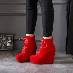 High-heeled Sponge Cake Was Thin Suede Lace-up Women
