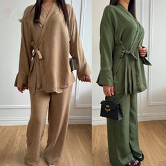 Lace-up Top And Wide-leg Pants Two-piece Suit