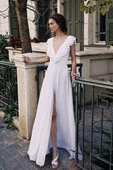 Deep V Neck Bridal Holiday Backless Wedding Dress
