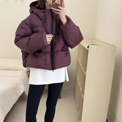 White Duck Down Puff Fluffy Hooded Down Puffer Jacket