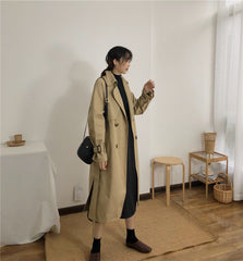 Lace-up collar solid color trench coat