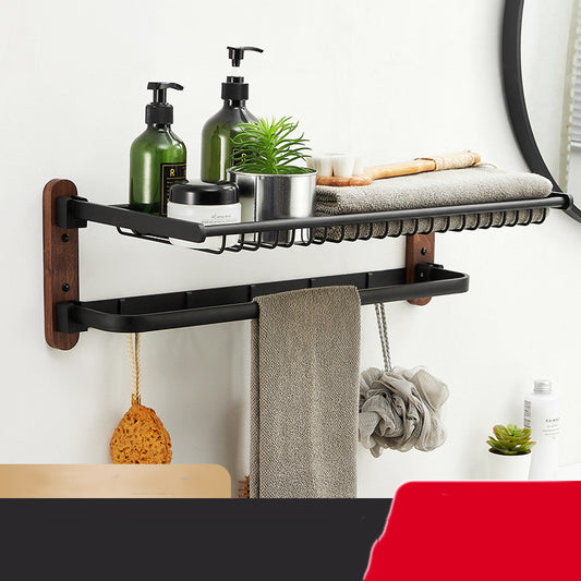 Raw Wood Bathroom Shelf Towel Rack Without Holes