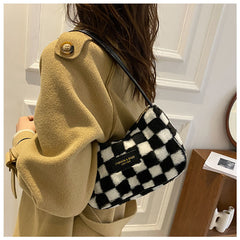 Women's plush plaid underarm bag - view 4