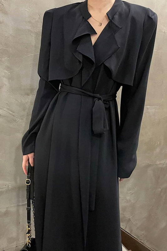 V-neck Ruffled Stitching Lace Waist Slim Long Sleeve Dress