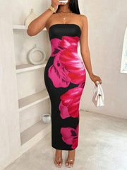 New Women's Slim-fit Contrast Colors Floral Print Dress