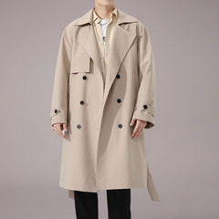Men's British Style Khaki Long Trench Coat