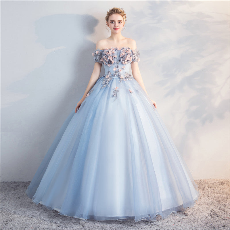 Ladies One-shoulder Long Colorful Gauze Puffy Evening Dress
