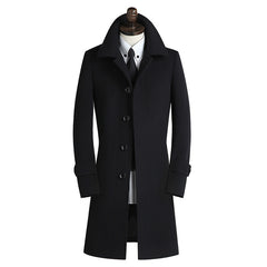 Wool Men's Mid-length Korean Version Slim-fit British Style Business Windbreaker Coat