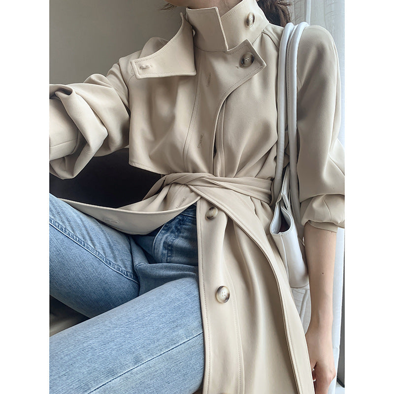 Windbreaker Women's Autumn Style Single-breasted Temperament Waist Mid-length Coat Jacket