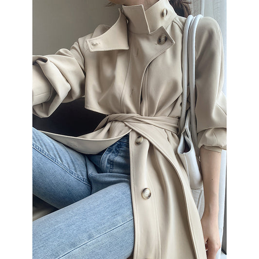 Windbreaker Women's Autumn Style Single-breasted Temperament Waist Mid-length Coat Jacket