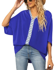 Summer Women's Bat Sleeve Chiffon V-neck Shirt