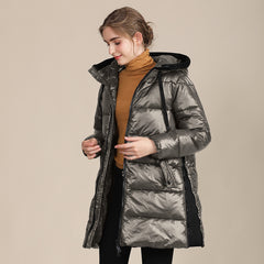 Women's Padded Nylon Bright Bread Hooded Winter Jacket