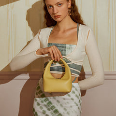 Women's yellow cowhide leather shoulder messenger bag - Fashionoto