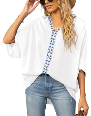 Summer Women's Bat Sleeve Chiffon V-neck Shirt