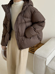 White Duck Down Puff Fluffy Hooded Down Puffer Jacket
