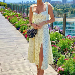Sling Sexy Floral Bottoming Slit Dress