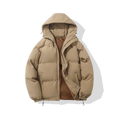 Zipper Solid Color Hooded Padded Puffer Jacket
