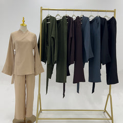 Lace-up Top And Wide-leg Pants Two-piece Suit