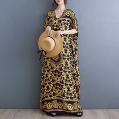 Summer Plus Size Loose Floral Bohemian V-neck Dress