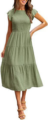 Gathered Layered Short Sleeve Swing Dress