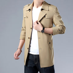 Spring And Autumn Men's Trench Coat With Buttons  Jacket Slim Regular Classic Jacket