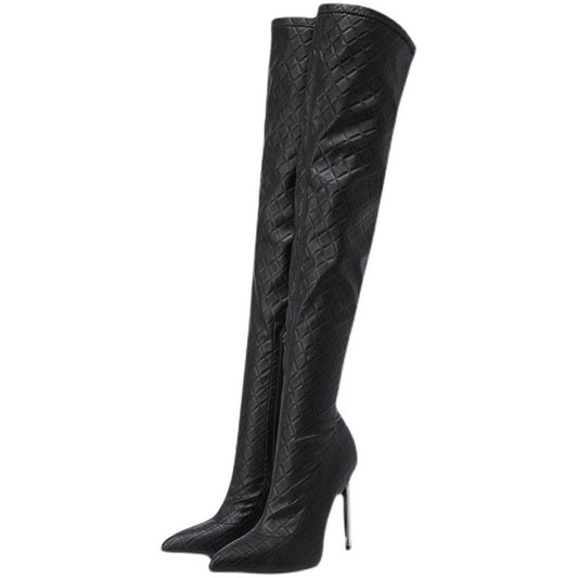 Autumn And Winter Fine Heel With Black Slimming Stretch Over The Knee Boots